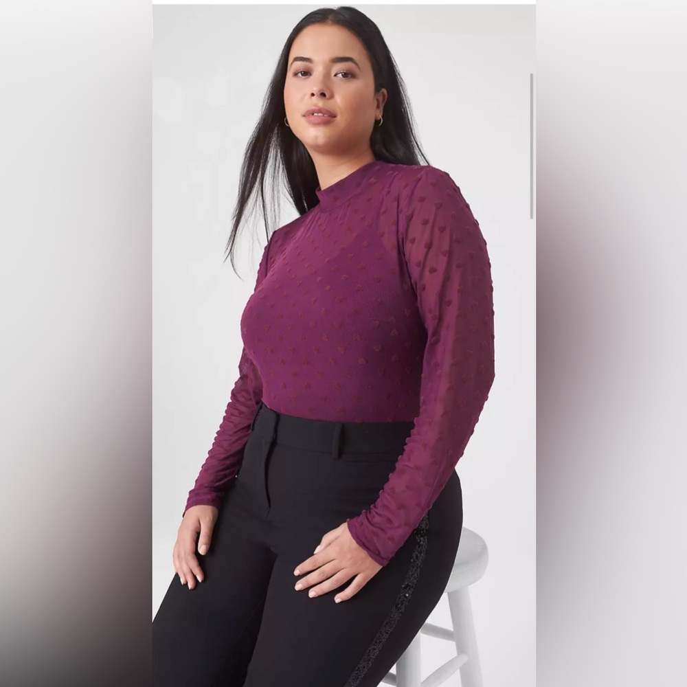New Fitted Mock-Neck Sheer Mesh Top